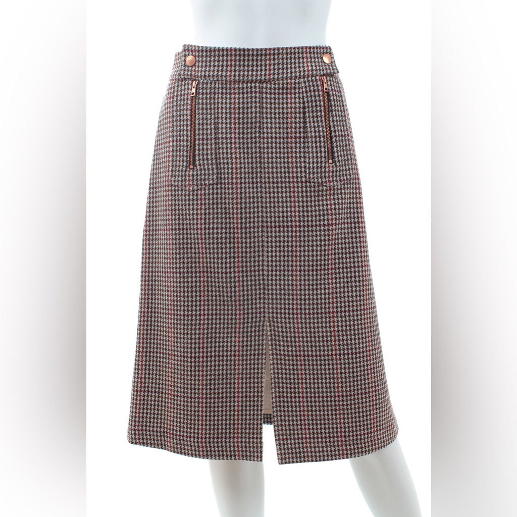 See By Chloe Houndstooth Wool-Blend Mid-Length A-Line Skirt